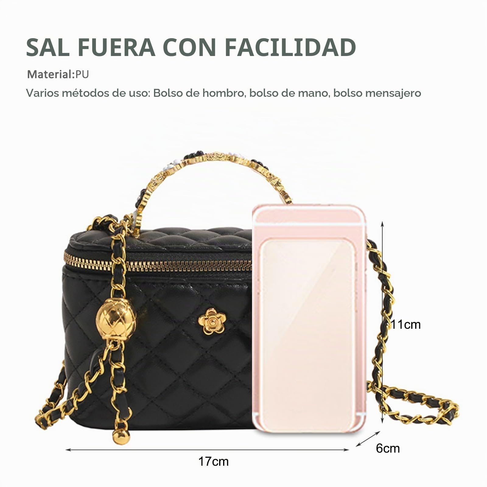 NICOLE & DORIS Bolsos de Mano Pequeños Bolso Cubo Bolso Bandolera con Cadena Bolso de Hombro PU Cuero Bolsos Cruzados para Compras Viajes Citas Trabajo Negro