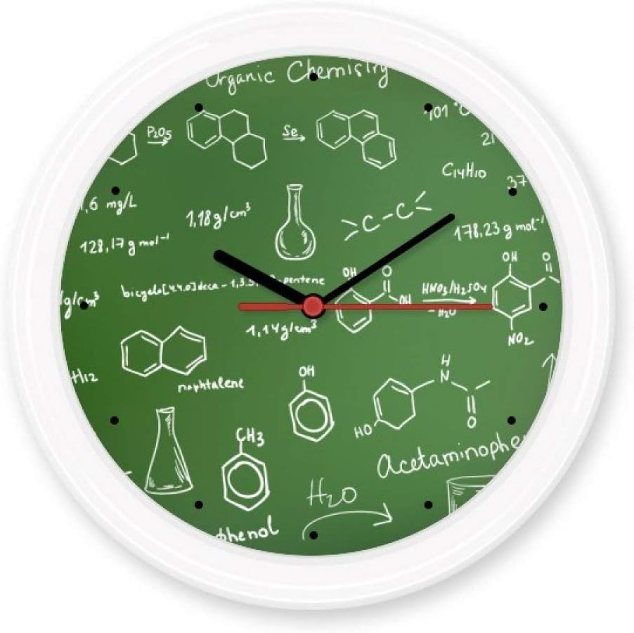 Organic Chemistry Experimental Molecular Atomic Structure Illustration Silent Non-ticking Round Wall Decorative Clock Battery-operated Clocks Gift Home Decal