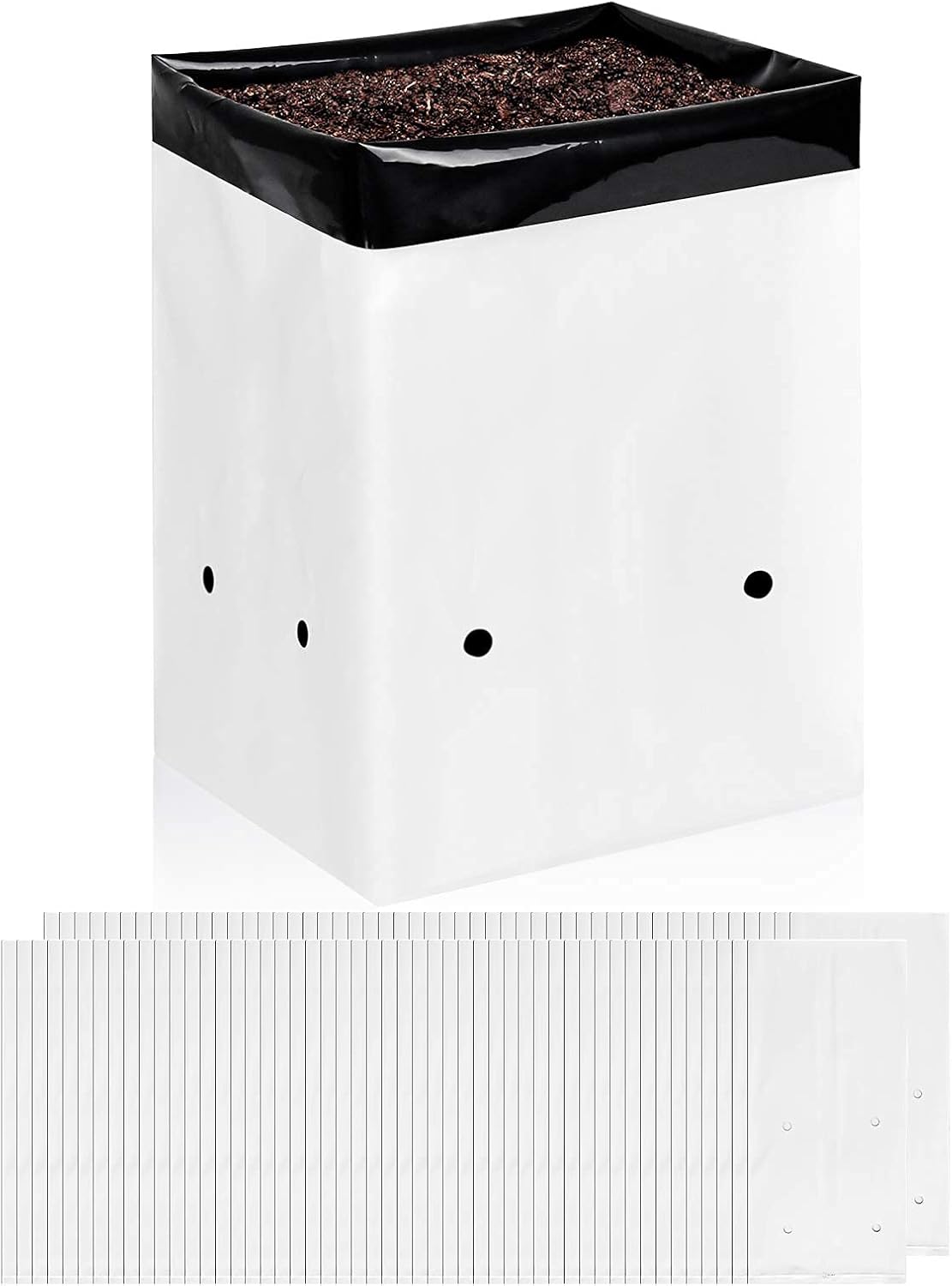 iPower GLGROWBAGFILM1X50 50-Pack 1 Gallon Black and White Grow Bags Panda Film Containers for Plants, Seedling and Rooting, Square Shape : Everything Else