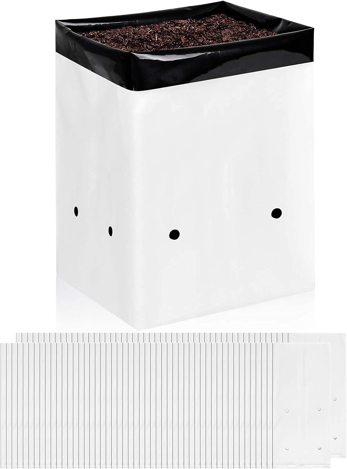 iPower 100-Pack 2 Gallon Grow Bags Black and White Panda Film Containers for Plants, Seedling and Rooting, Square Shape