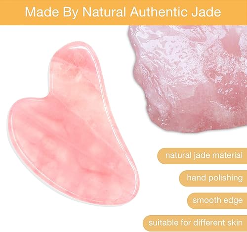Miniatura 4 de COOESS Guasha - Herramienta de masaje Gua Sha para cara herramienta de masaje natural de cuarzo rosa auténtica piedra de jade Gua-sha herramienta