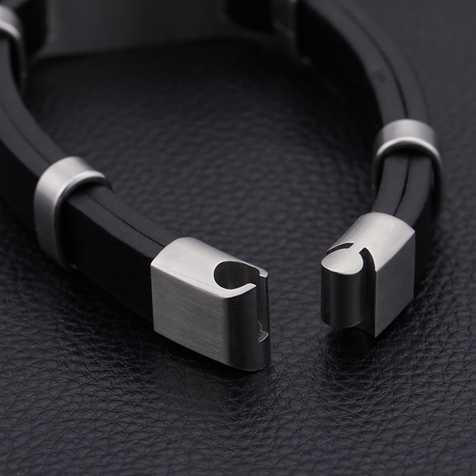 Segeltau Armband Herren, Lederarmband Breit Silber Edelstahl Weiß Rundschliff Zirkonia Doppelschicht Weihnachten Schmuck Geschenk 22cmx20mm