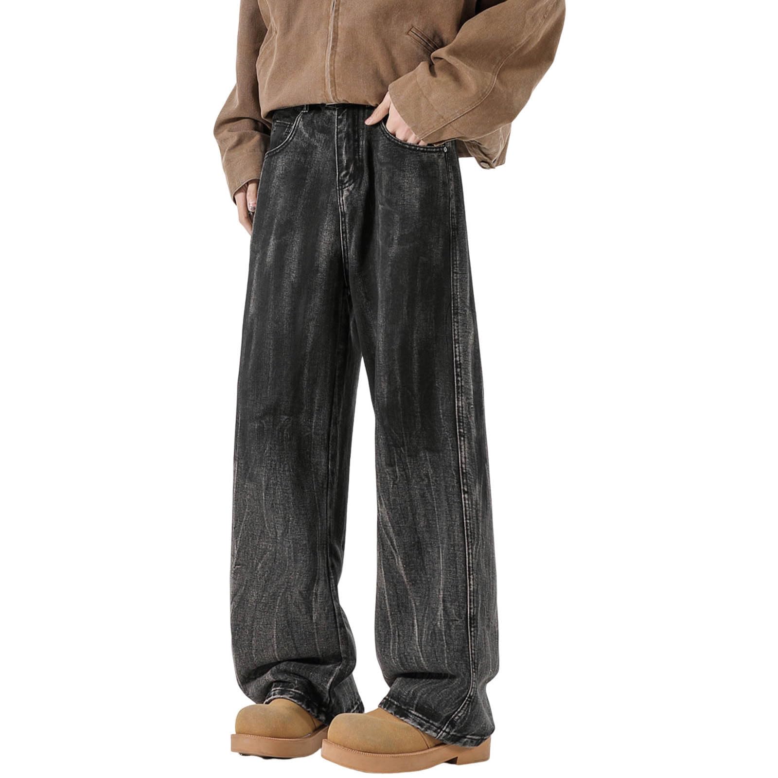 Pantaloni Baggy Uomo Jeans Zampa Fit Balloon Slim Invernali Flare Moto Jins Loose Y2K Bootcut Larghi Cargo Strappati Elefante