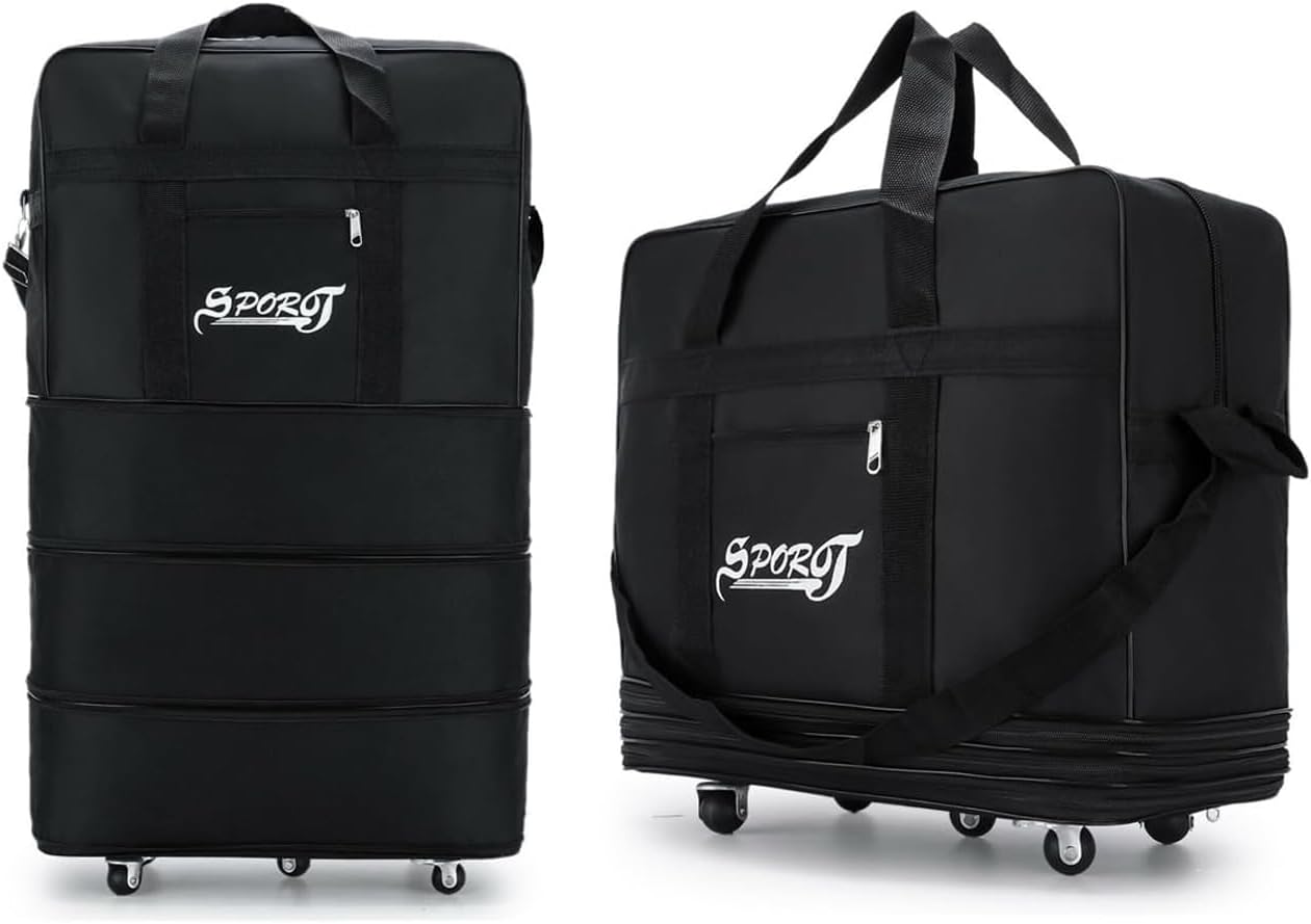 Expandable Rolling Wheeled Duffle Bag - Waterproof Lightweight Traveling Foldable Suitcase, Large Capacity, Durable Carry on Duffel Bag Weekend Bag for Women Men, 30'', Black