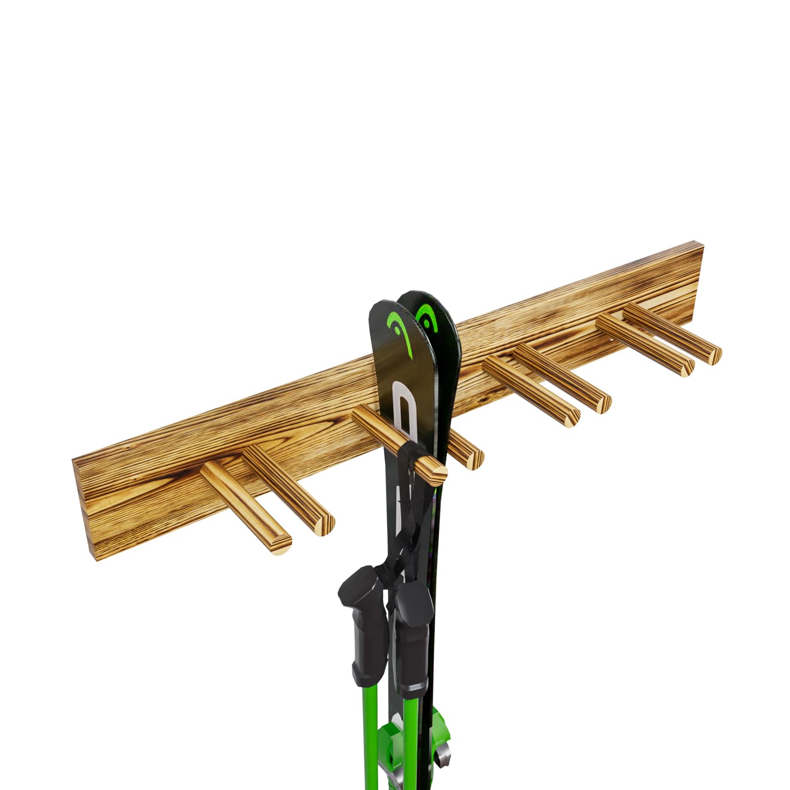 QLS Skihalterung Holz – Skiaufbewahrung, 4 Paar Ski, 90 cm