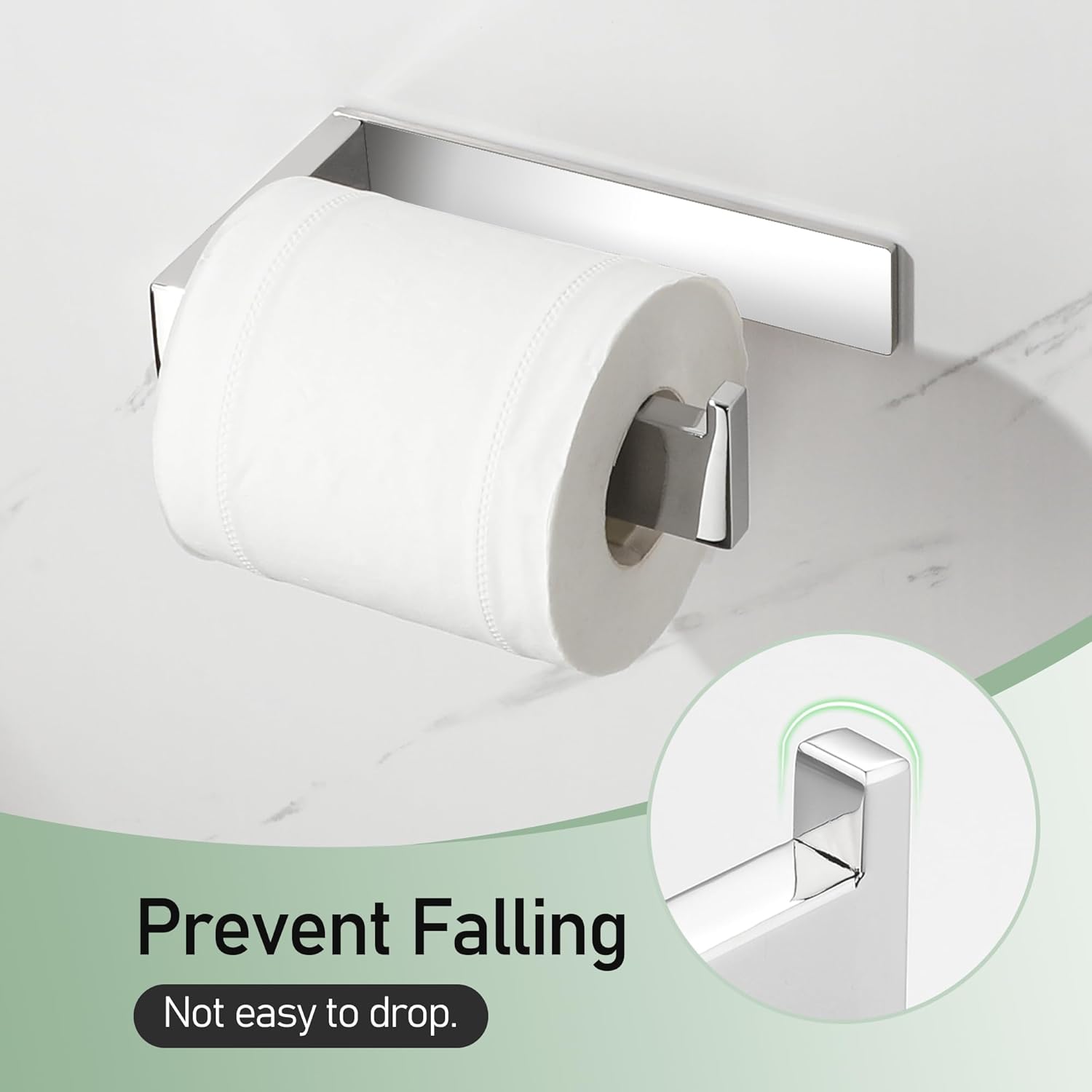 SAYAYO Toilet Roll Holder Self Adhesive Wall Mounted Sticky Polished Chrome Toilet Paper Holder Without Screws No Drill for Bathroom Kitchen SUS304 Stainless Steel Square Design