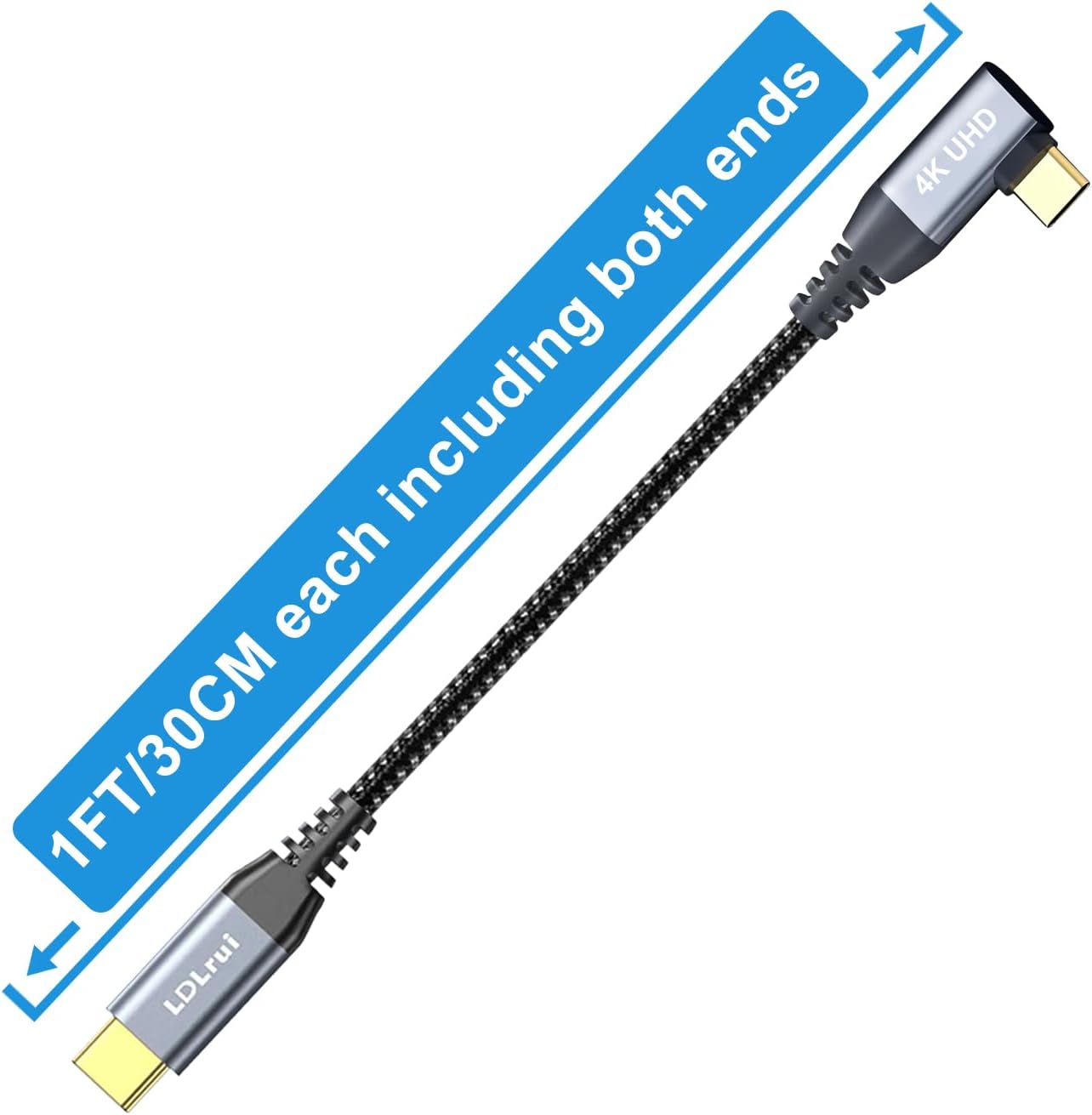 LDLrui Short USB-C Right Angle Cable - 1FT, USB-C 3.2 Gen 2x2, 20Gbps Data Transfer USB C, 100W PD Charging, 4K Video Output, Nylon Braided Cable for Samsung S24/T7, iPhone 16/15, More Type-C Devices