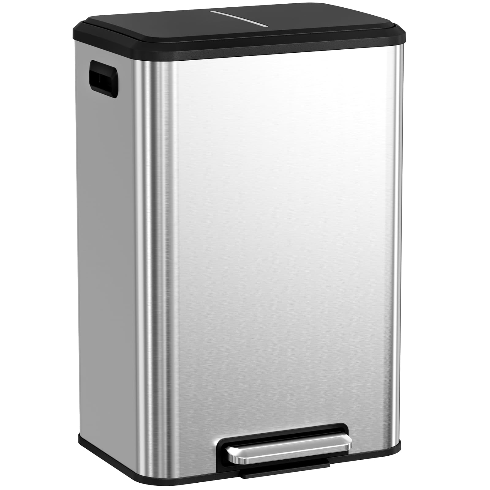 LIFERUN Mülleimer 40l, Abfalleimer Küche mit Inneneimer,mit Deckel Softclose, Tretmülleimer aus Stahl, für Büro, Großfamilie,Silber