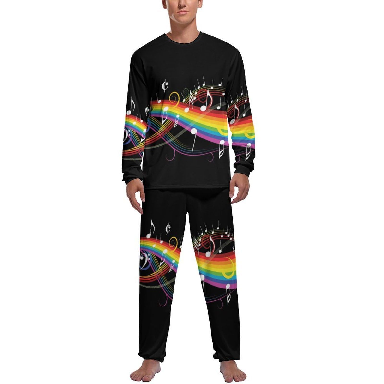 Nachtwäsche, regenbogenfarbene, horizontal gestreifte Linien, Herren-Schlafanzug-Set, Nachtwäsche, langärmeliges Oberteil und Hose