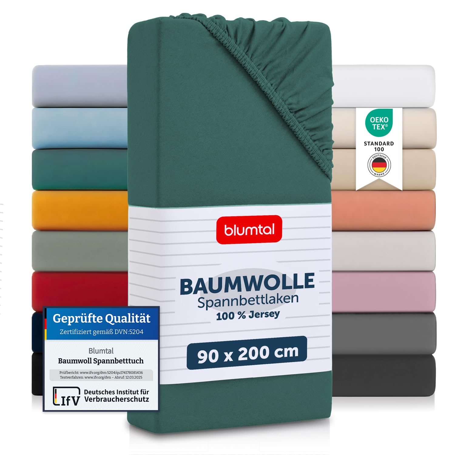 Blumtal® Baumwolle Spannbettlaken 90x200x30cm Basics Jersey - Bettlaken Oeko-TEX zertifiziertes Spannbetttuch 90x200cm - Silver Pine