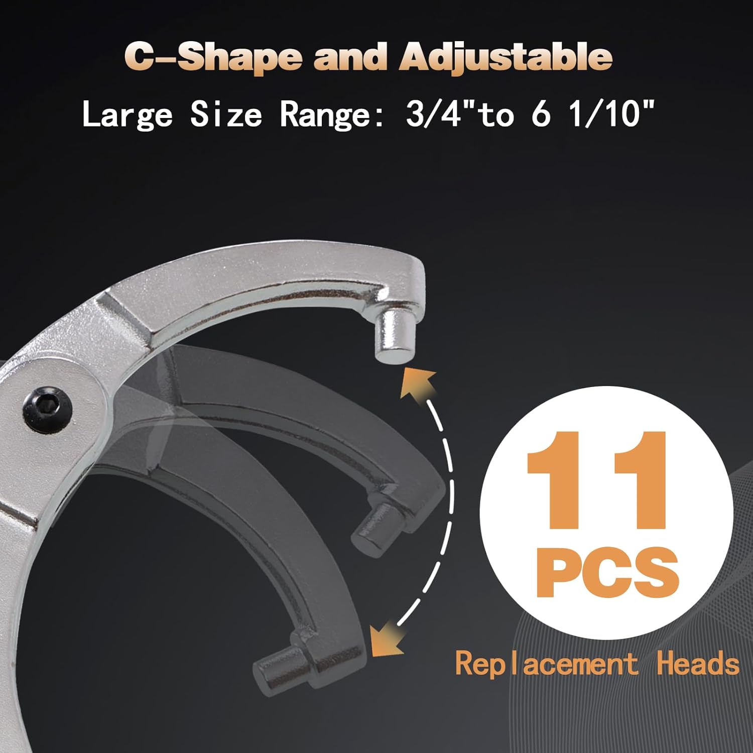 12pcs Adjustable Spanner Wrench Sets with Replaceable Head, C-Shape Pin Hook Wrench Tools for Pipes Heating Cars, Castle Buffer tube Nut Coilover Wrench for Suspension System, 3/4" to 6-1/10"