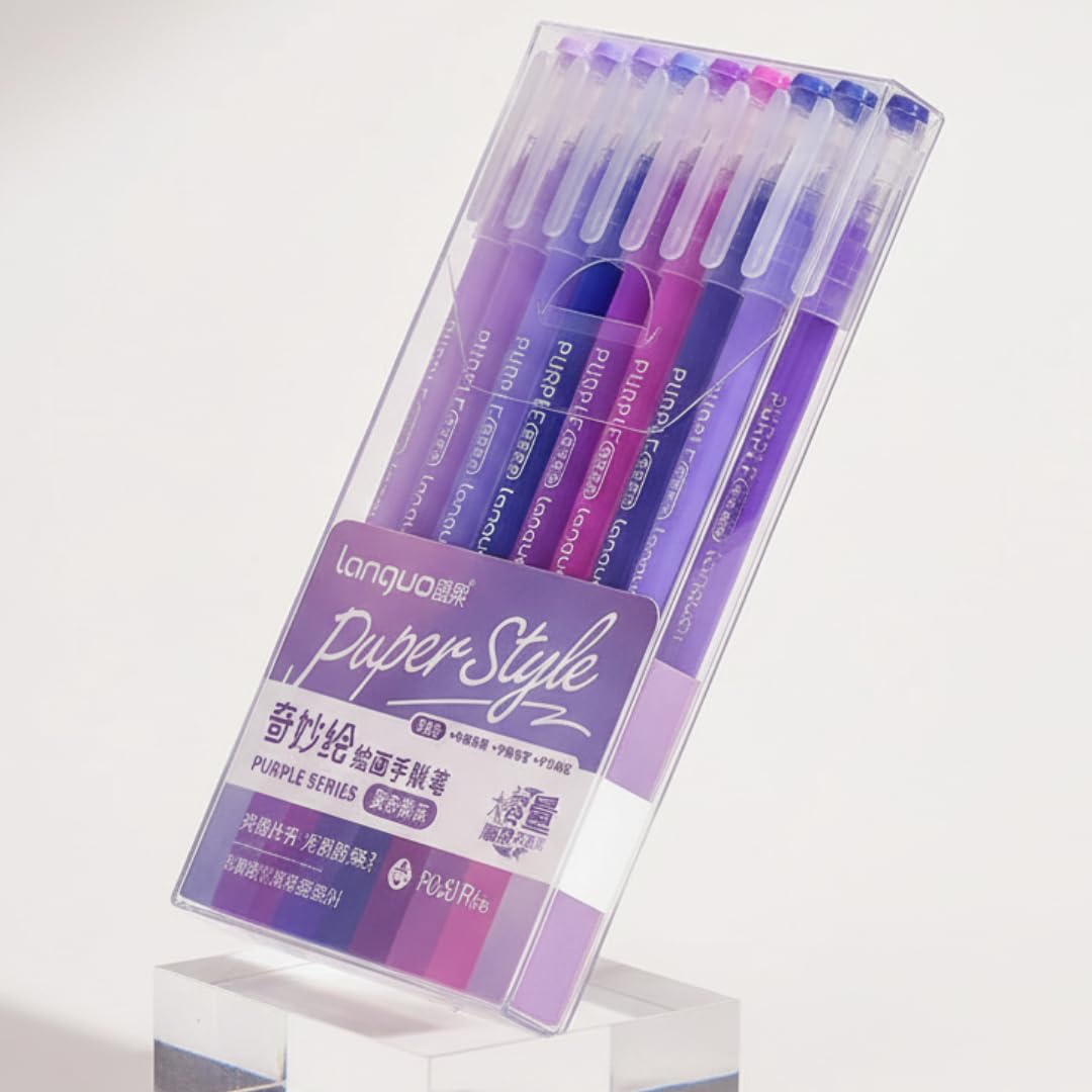 Mazo Moon Gel Pen Set – 0.5mm Medium Tip, Visible Ink Level, Large Capacity Coloured Pens for Journaling, DIY Cards & Office Use, 9 Pack with 18 Colours (Purple)