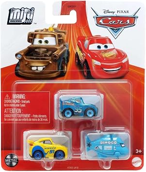 Disney Cars Mini Racers 3 Pack Sponsored by Dino Rotor Turbosky, Dinoco Cruz Ramirez, Dinoco Lightning McQueen