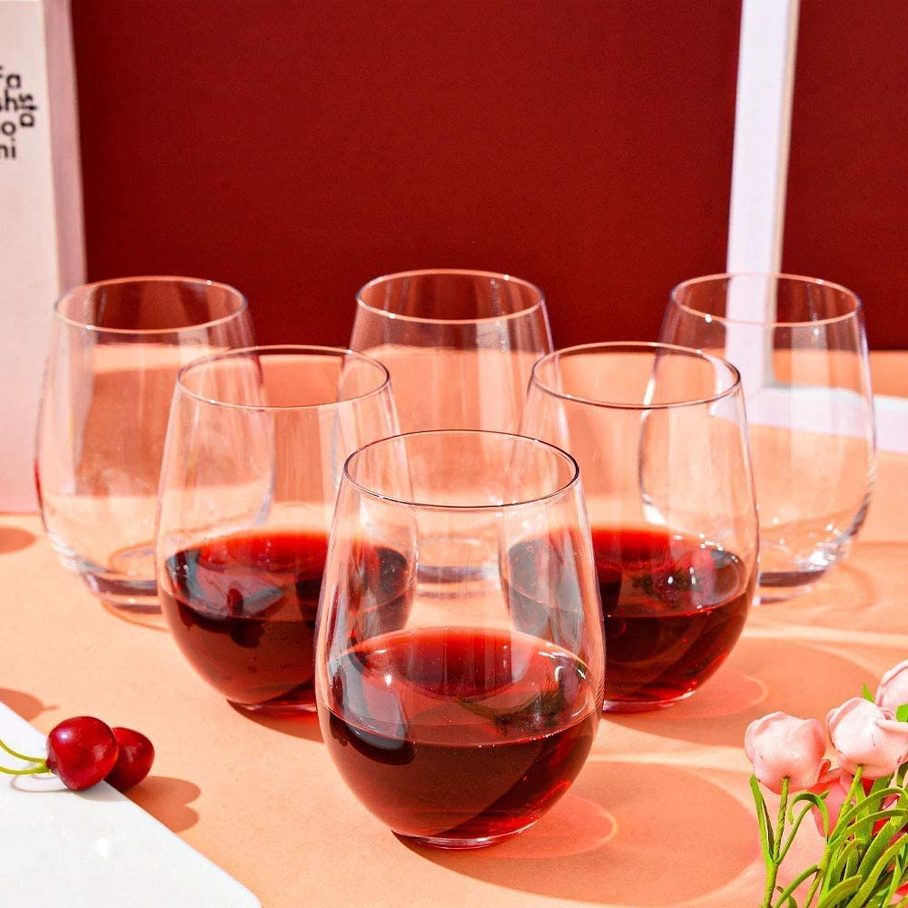 [6Pack, 535ml/18oz ]Design·Master Classic Stemless Wine Glasses, Lead