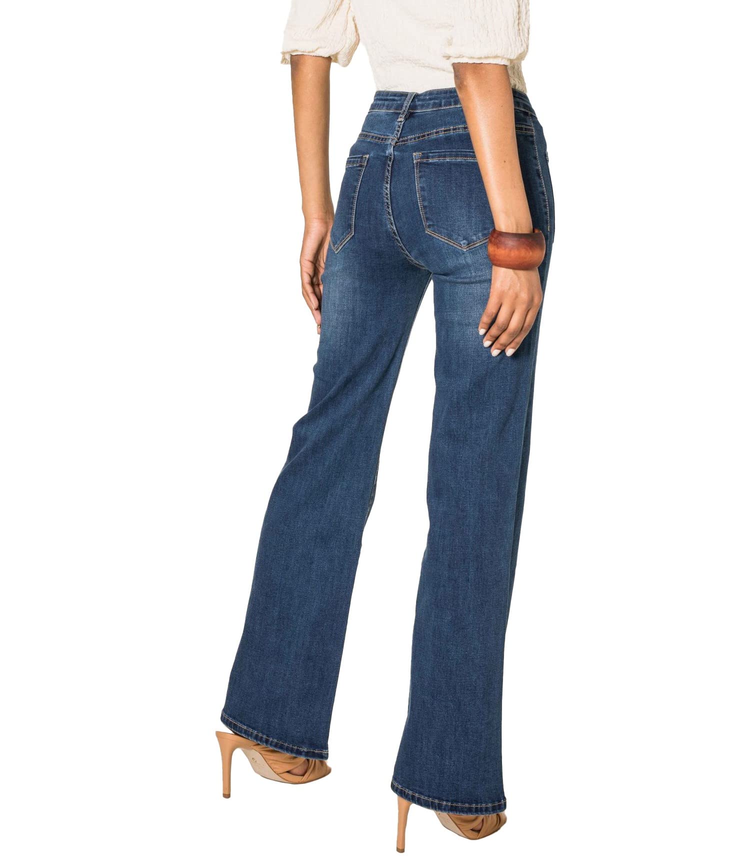 Nina Carter Flared Bootcut Jean pour Femme Taille Haute Évasé Vintage Effet Usé Stretch