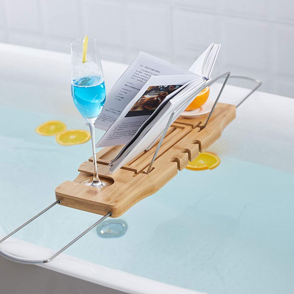 Bandeja de bambú para bañera con agarre antideslizante, con soporte para libros, vino y tableta, estante de lectura para bañera y baño