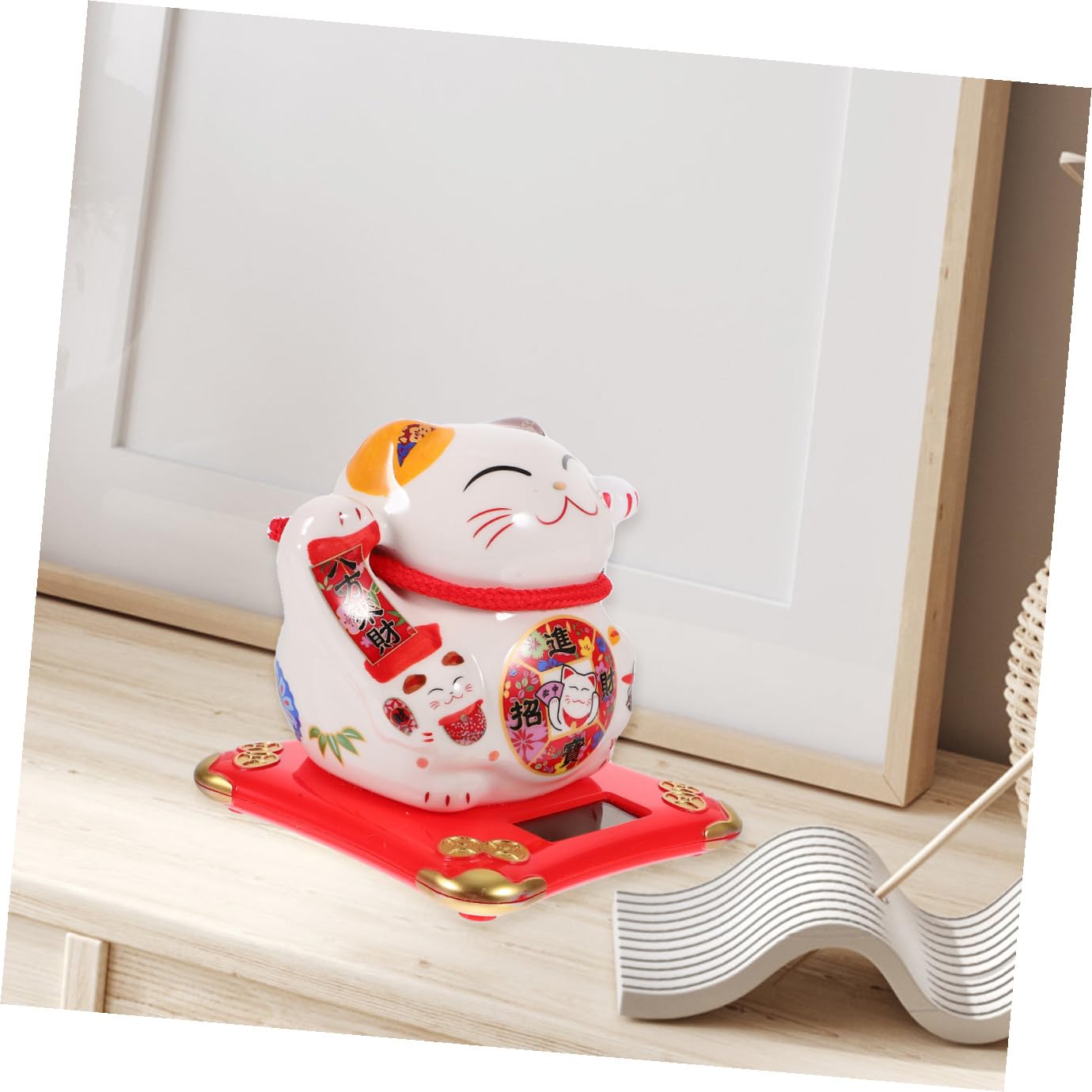 ifundom Adorno de Gato Suerte Figura de Gato Japonesa Brazo Móvil Buena Suerte para Coche Manualidades de Que Saluda Decoración de Escritorio Solar