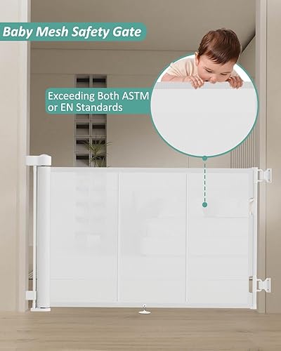 Miniatura 5 de Puertas retráctiles para bebés de 71 pulgadas de alto, puerta retráctil con diseño de tira reforzada para evitar que se arrastren, puerta retráctil