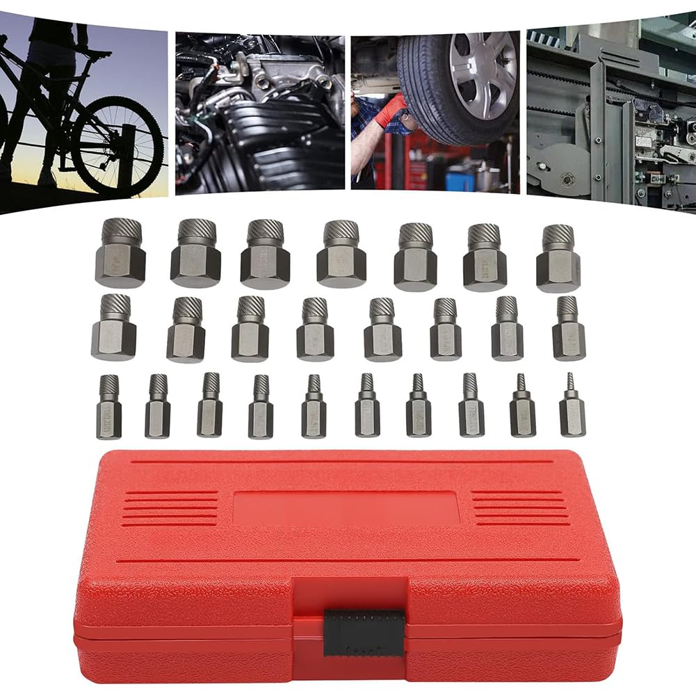 Gertrude 25Pz. Set di Estrattori A Vite Acciaio Efficiente Testa Esagonale Multi Scanalatura Vite Set di Estrattori Spanata Impatto Estrattore di Bulloni per Bulloni, Dadi, Viti Black,One Size