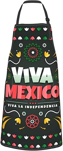 Delantal Viva Mexico ajustable con 2 bolsillos para mujeres y hombres, delantal impermeable para pintura de cocina, jardinería