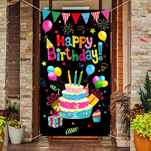 Tatuo Colorful Happy Birthday Door Cover Birthday Door Porch Sign Happy Birthday Photography Background Birthday Party Banner Supplies for Home Outdoor Birthday Decoration