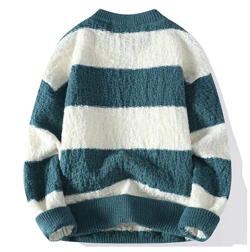 Men's Knitted Sweater Casual Round Neck Weaving Stripe Pullover Warm Sweater Tops2