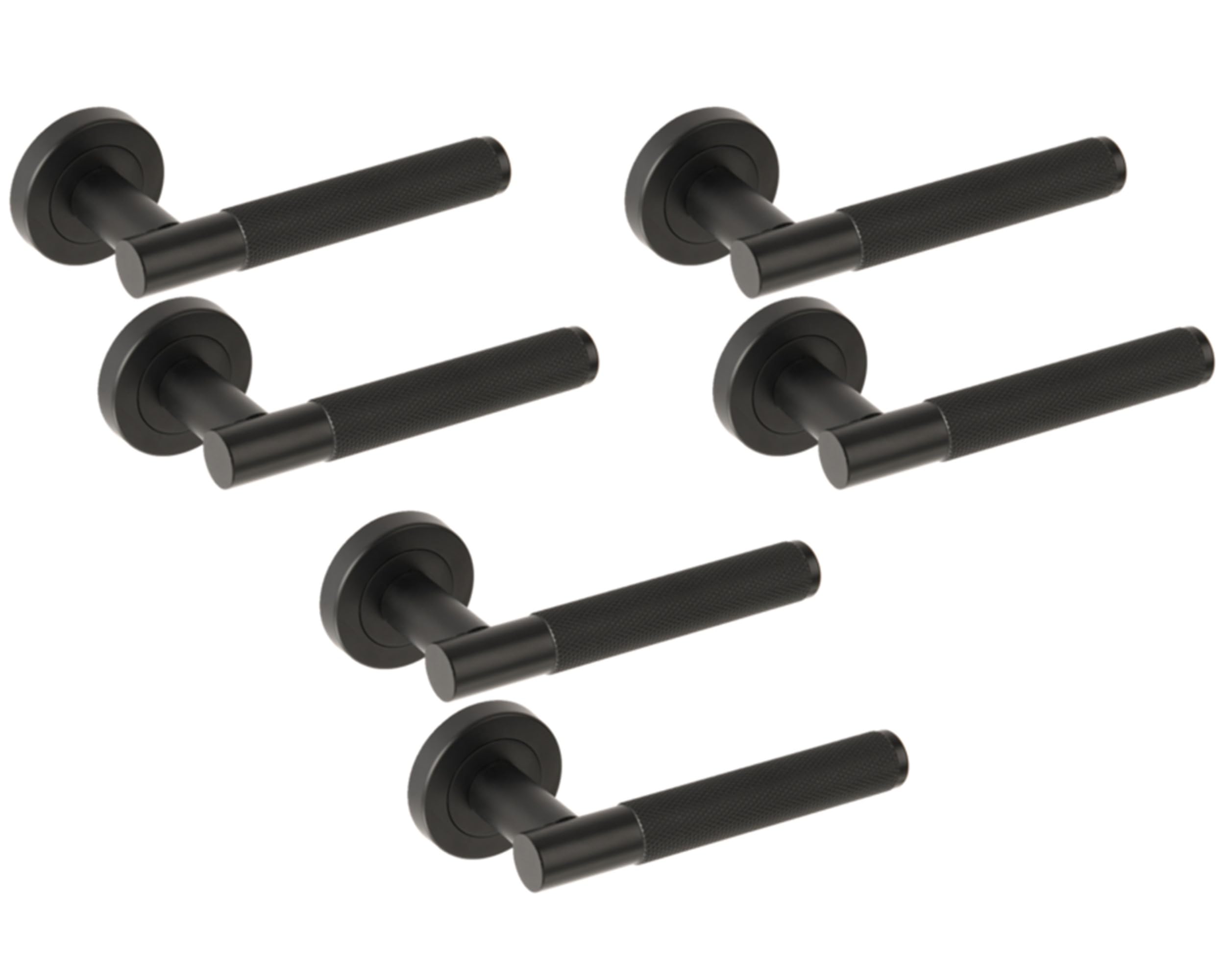 Hunta HANDLEZONE® 3 Sets Evo Knurled Grip Lever On Round Rose Door Handles, Internal Passage Latch Handles - Black Matt
