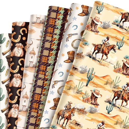 Papier cadeau sauvage ouest désert cactus rodéo HOWAF