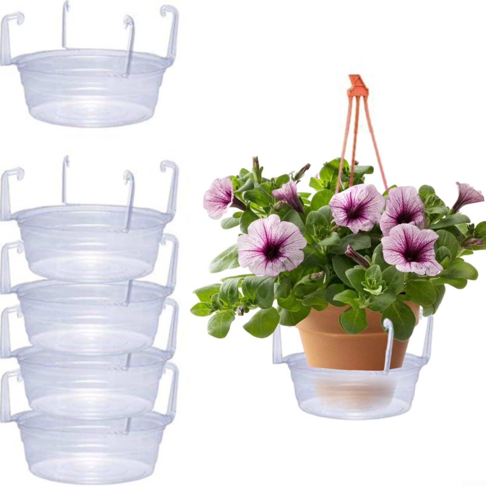 GLFLOW Plant Water Catcher, Hanging Plant Drip Trays Set Of 12, 8 Inch Clear-Plastic Water Catcher With Hooks For Indoor Or Outdoor Use(10in)
