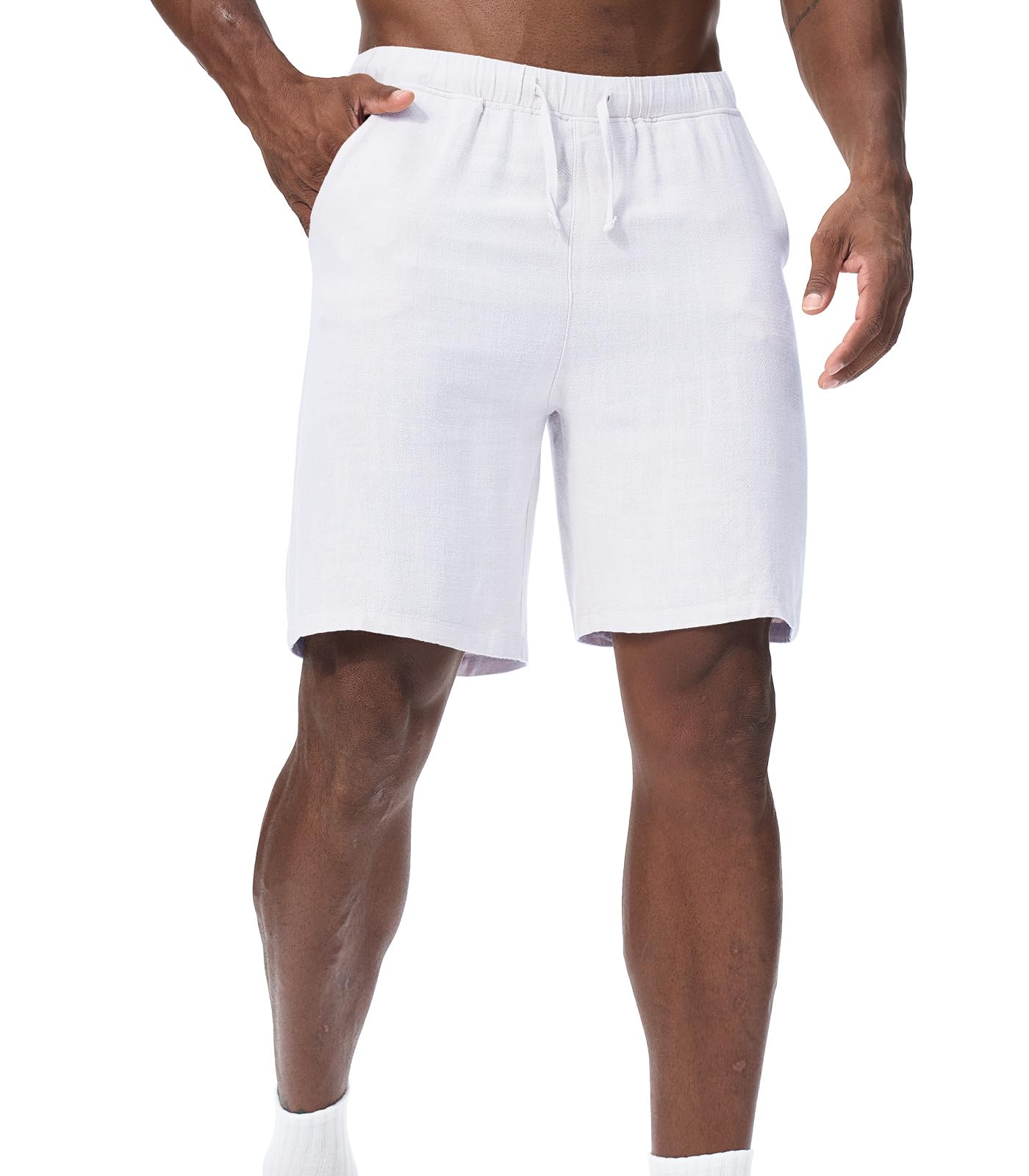 Pantalones Cortos de Lino Hombre Bermudas Casuales Shorts Playa Verano