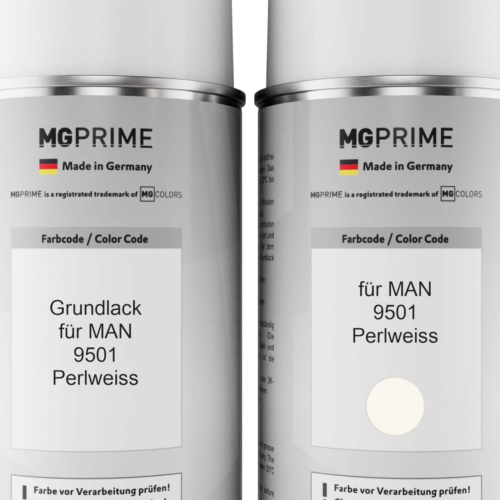 MG PRIME Bombolette spray di Vernice per auto per MAN 9501 Perlweiss +2K | Kit vernice di fondo + base + trasparente 2K, bombolette spray 400ml