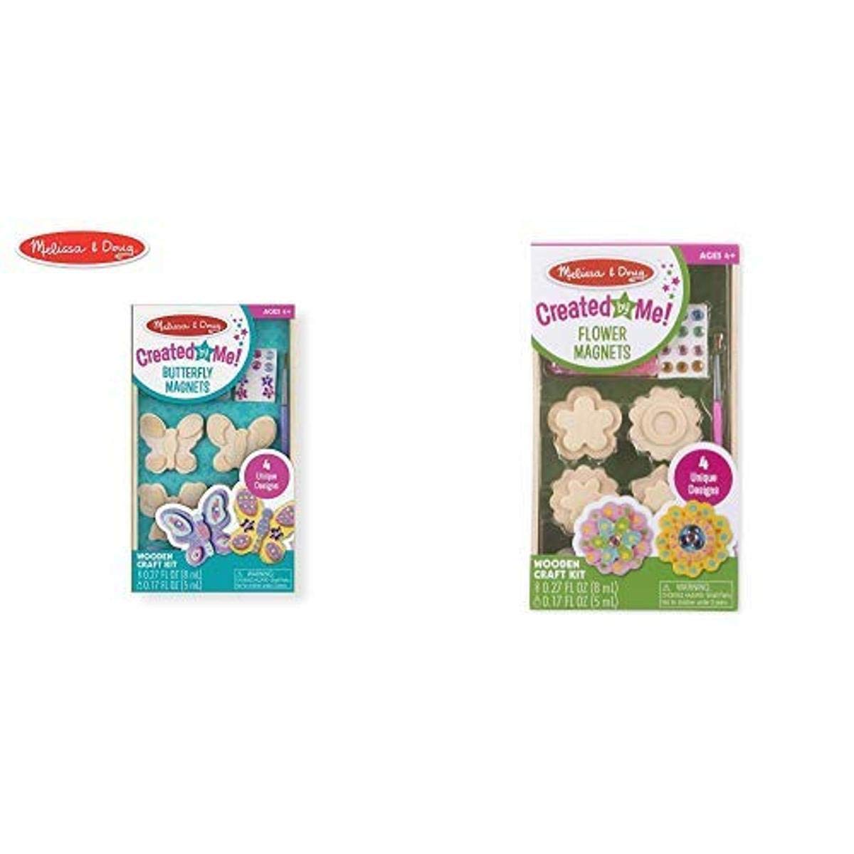 Melissa & Doug Created by Me! Butterfly Magnets, Arts & Crafts, Easy to Assemble, Supplies for 4 Projects, 8.75" H x 5" W x 1" L Created by Me! Flower Wooden Magnets Craft Kit