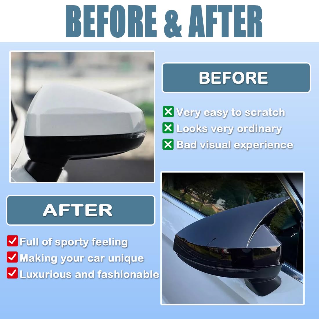 XITER Rear View Side Mirror Cover Side Mirror Cap for Audi A3 2014-2020,RS3 2015-2020,S3 2017-2020 (Glossy Black)