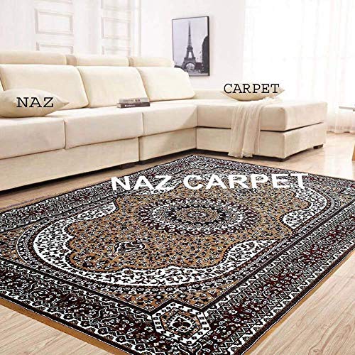 Image of Kashmiri Traditional Woollen Carpet with Advanced 1 Inch Thickness & Classical Look 180x275cm (6x9 Feet) Color Gold