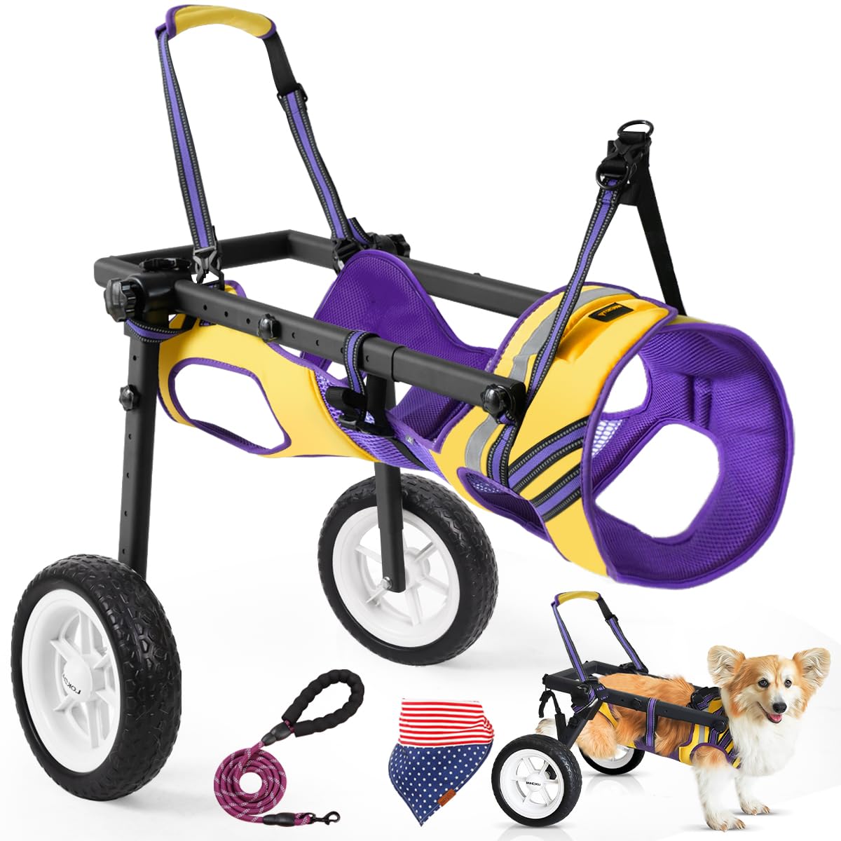 dog wheelchair for back legs small, newly wheelchair for small/medium dogs, adjustable dog carts with wheels for disabled hind legs, with leash, angle-adjustable all-terrain wheels - m