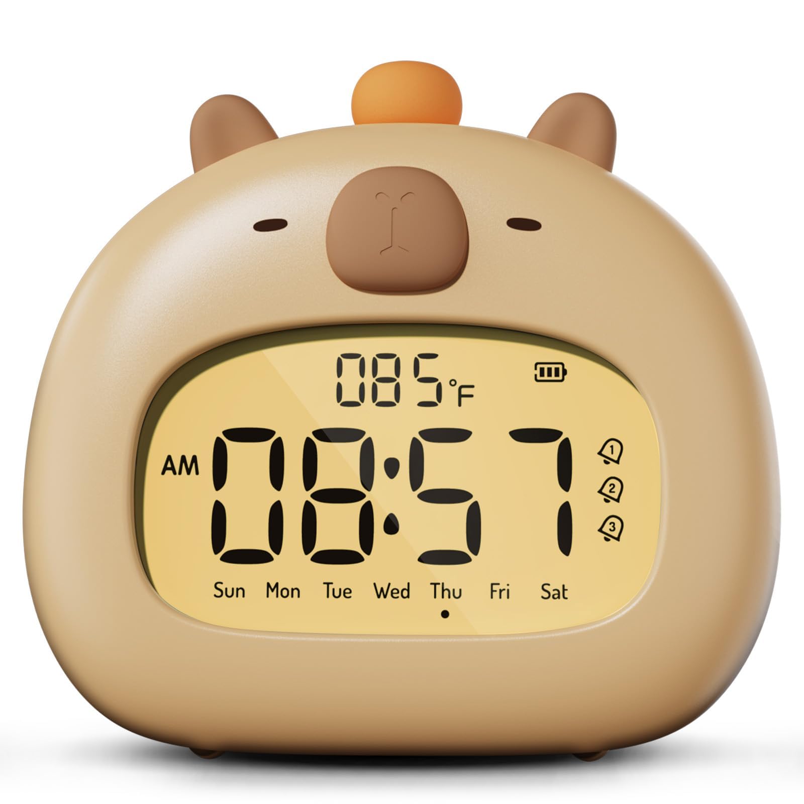 HBSTUDIO Capybara Alarm Clock for Kids, Ready to Rise Children's Sleep Trainer,Cute Capybara Clock Dimming Night Light, Wake Alarm Clock for Toddlers Boys Girls