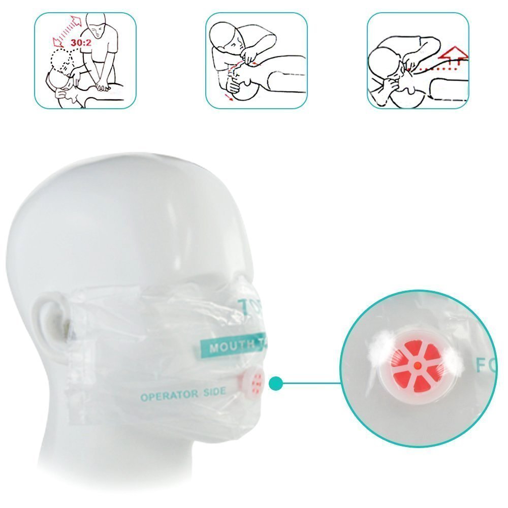 CPR Maschera Portachiavi anello Kit d'emergenza Salvare Scudi viso Schermi di faccia con barriera di respirazione a valvola a senso unico per il primo soccorso o la formazione AED