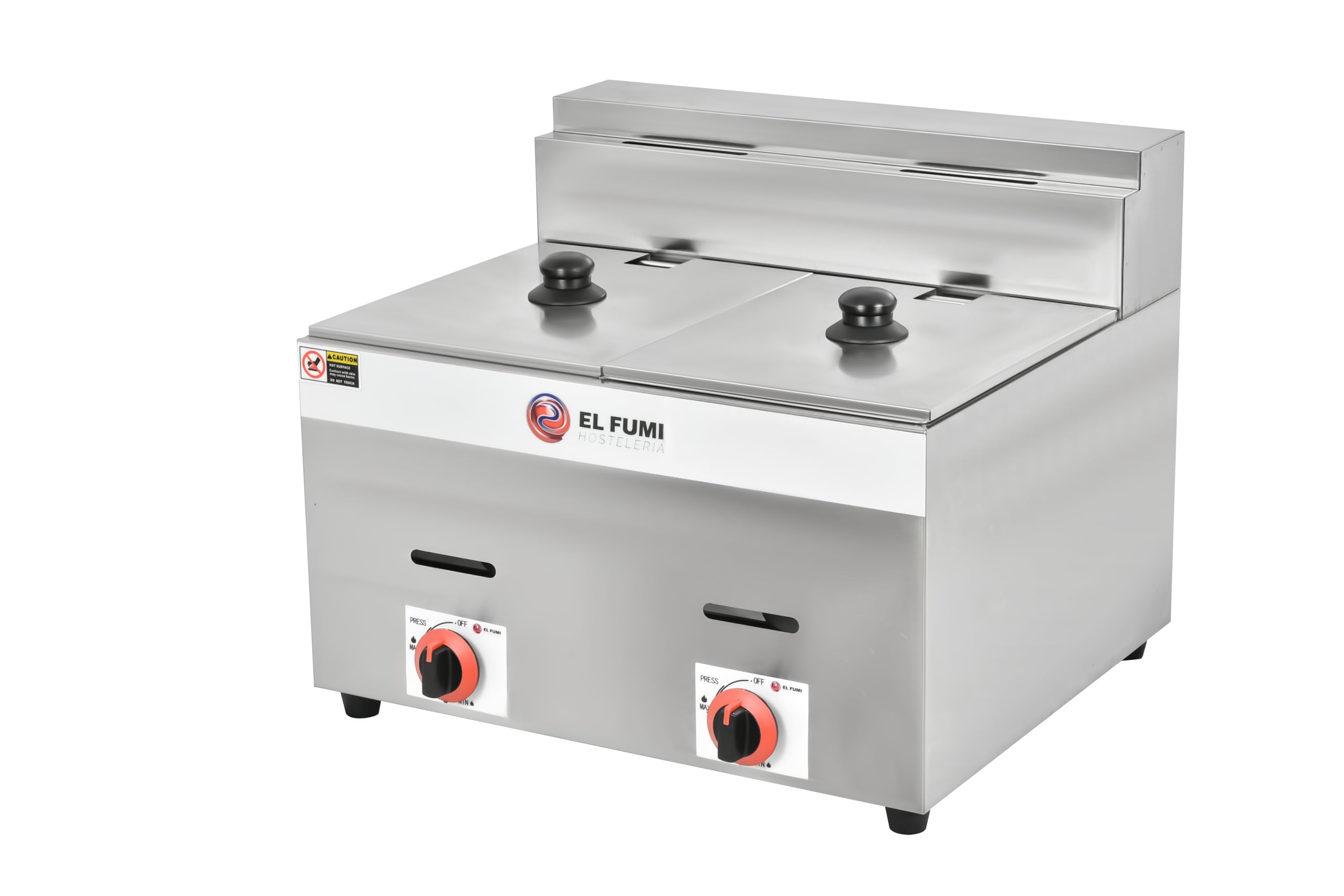El Fumi – Freidora a Gas Industrial sin Grifo 8 L / 8+8 L en Acero Inoxidable, Butano/Propano, Alta Potencia para Hostelería (8+8L)