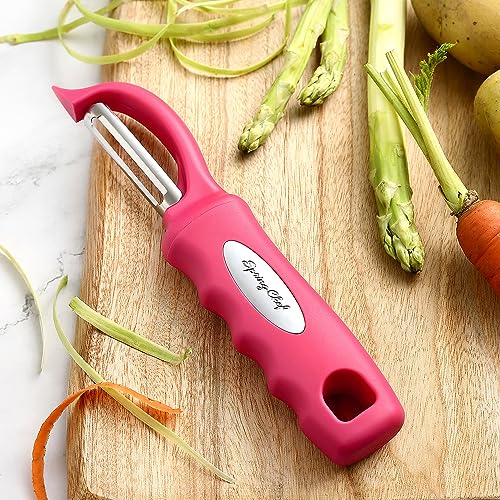Image of Spring Chef Swivel Vegetable Peeler for Kitchen w /Soft Grip Handle, Pink