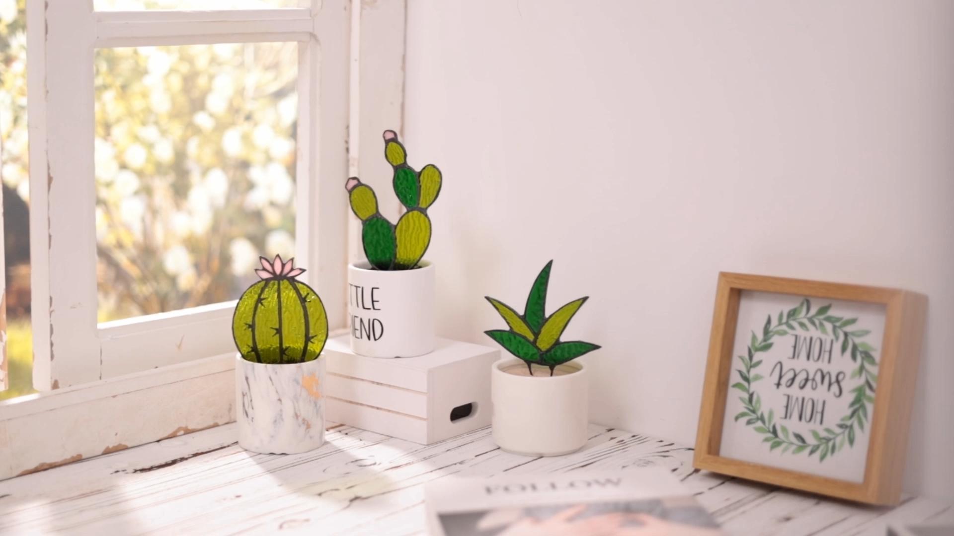 Amazon.com : Tuitessine Succulent Plant Stained Glass Cactus Glass