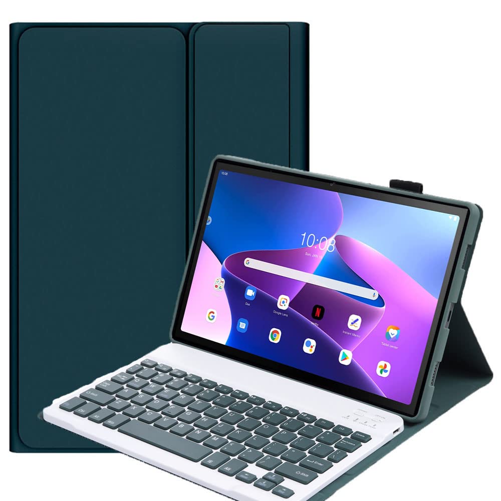 Funda con Teclado para Lenovo Tab M10 Plus 3rd Gen 10,6'', Español Ñ Desmontable Magnética Bluetooth Teclado Inalámbrico para Lenovo Tab M10 Plus 3rd Gen 10,6'' TB-125FU/128FU, Verde Oscuro