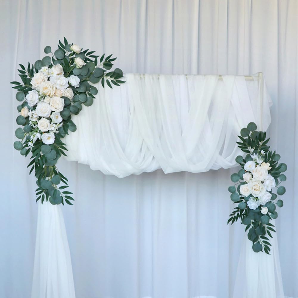 Hochzeit Bogen Blumen Swag (Packung mit 2), künstliche Rosen Swag Blumen für Hochzeit Zeremonie Empfang Backdrop Stuhl Willkommen Zeichen Dekoration (Weiß Champagner)