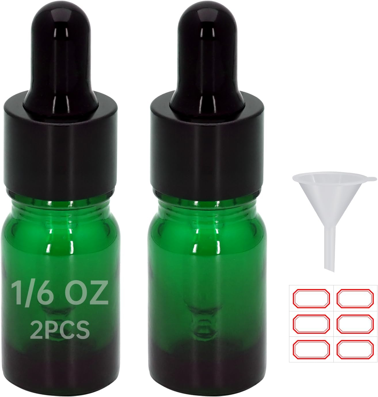 2Pcs 5ml (0.17oz) Glass Dropper Bottles – Leak-Proof Essential Oil Tincture Bottles with Glass Pipette – Portable Refillable Containers for Aromatherapy, Cosmetics (Green)