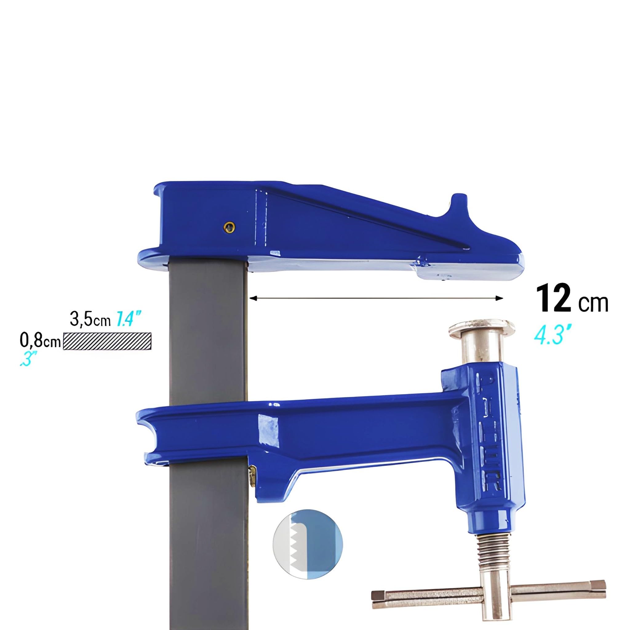 Bricoloco Sargento de apriete rápido. Profesional con boca de alcance de 120 mm. Tornillo con Llanta de Acero templado 35x8 mm y fuerza de 9000 Newton para sujecciones exigentes. (4, 800 mm)