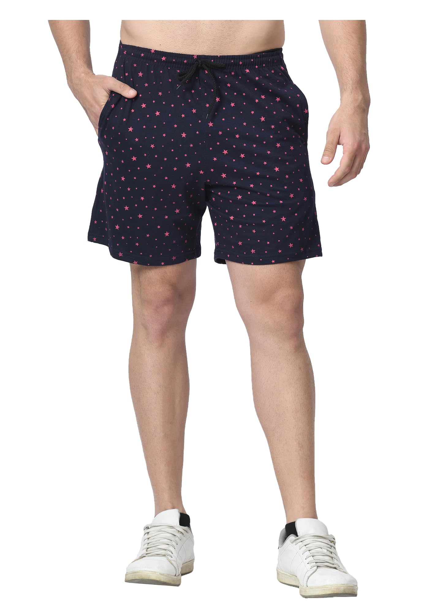 Men Cotton Star Printed Regular Bermuda Shorts (Pack of 1) Navy Blue-image-9