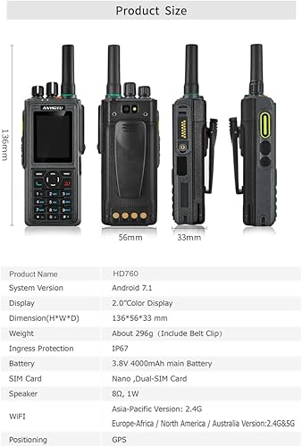 Miniatura 2 de Anysecu HD-760 4G Radio de red Android 7.1 Smart Mobile Radio Soporte Zello Walkie Talkie LTE/WCDMA IP67 Teléfono móvil impermeable