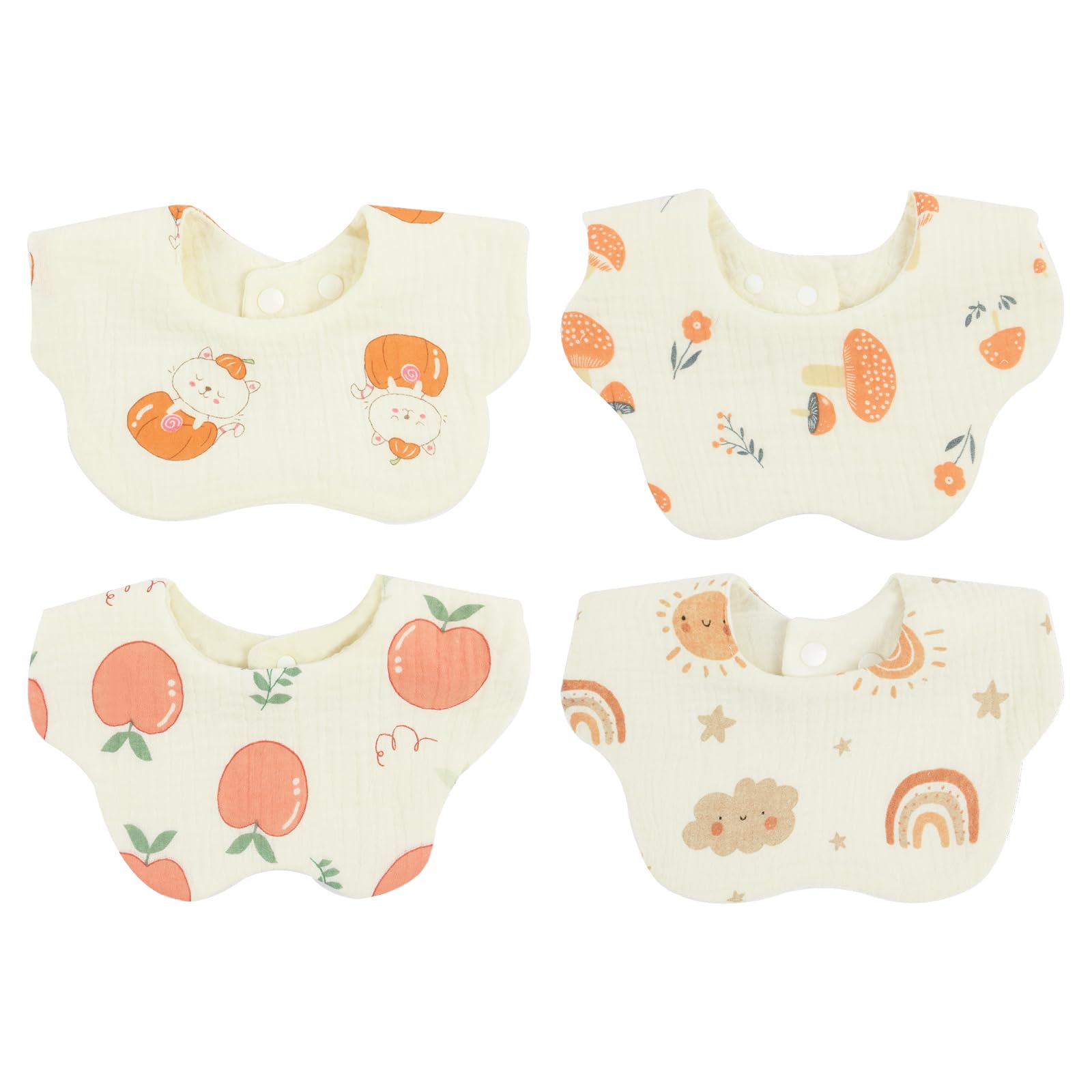 Vicloon Baby Lätzchen,4 Stück Weiche Absorbierende Musselin Halstücher Sabberlätzchen Spucktücher Baby mit Druckknopf für Baby Jungen und Mädchen Kleinkinder