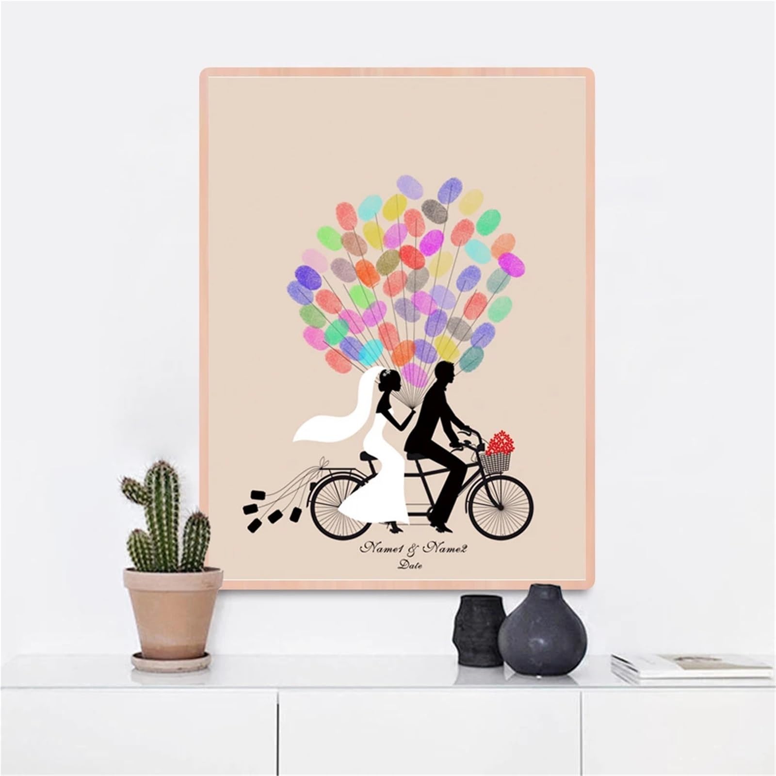 Libro degli ospiti delle impronte digitali con albero in tela, libro degli ospiti con impronte digitali, firma dell'albero e tampone per timbri, multicolore, diverse misure (color04,60 x 80
