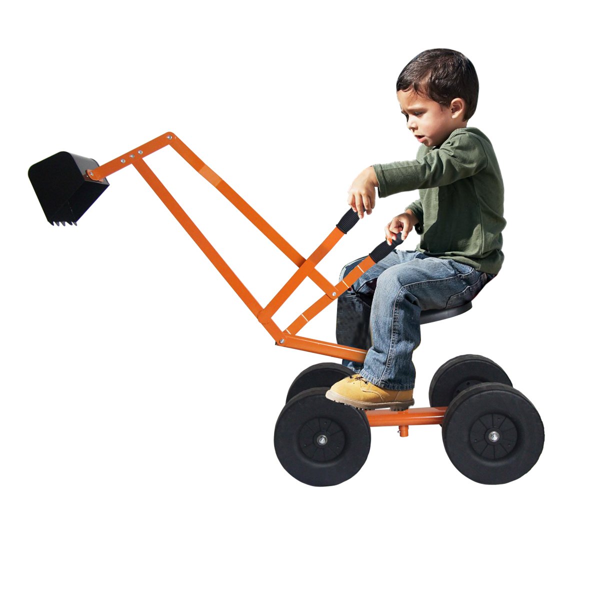 COSTWAY Ruspa Cavalcabile per Bambini, Escavatore Giocattolo Metallico con 4 Ruote, Rotazione di 360°, Carico 50 kg, Regalo per Bambini 3 Anni+, 106x28x35 cm, Giallo (Stile 3)