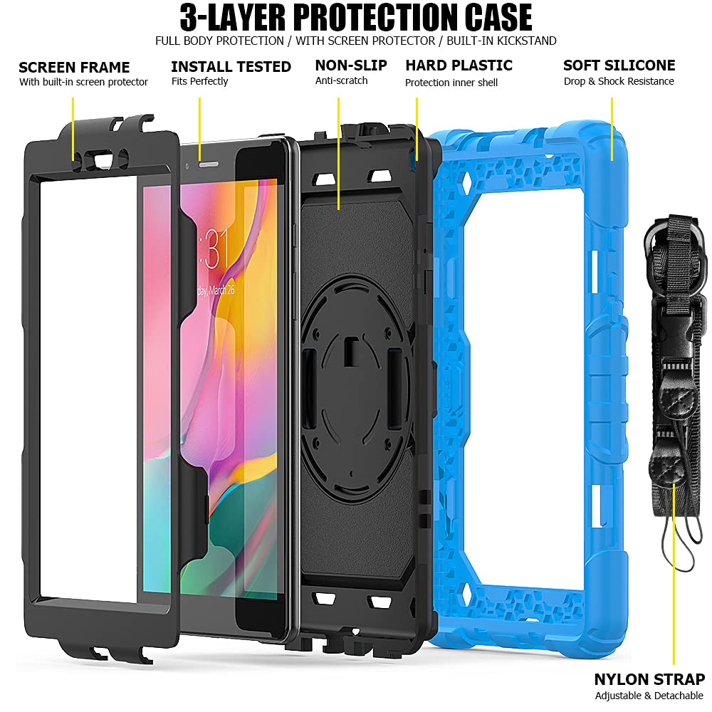 Funda para Samsung Galaxy Tab A 8.0" 2019 (SM-T290/295/297) Funda con portalápices, Funda a Prueba de caídas para SM-T290/T295/T297 - Azul